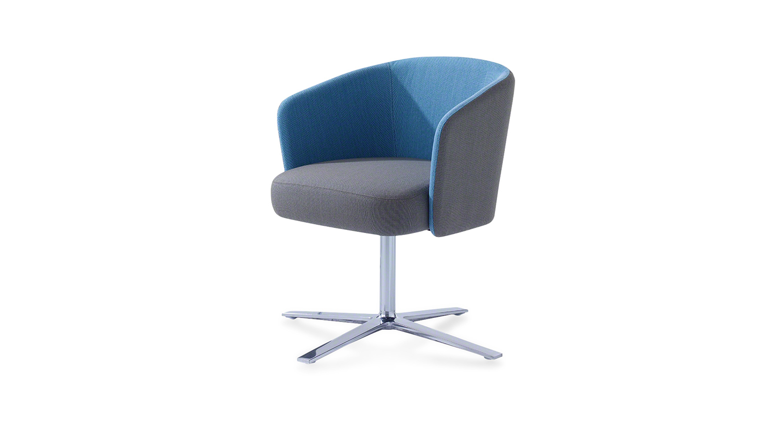Hay chair with grey cushion on the seat and blue cushion on the back