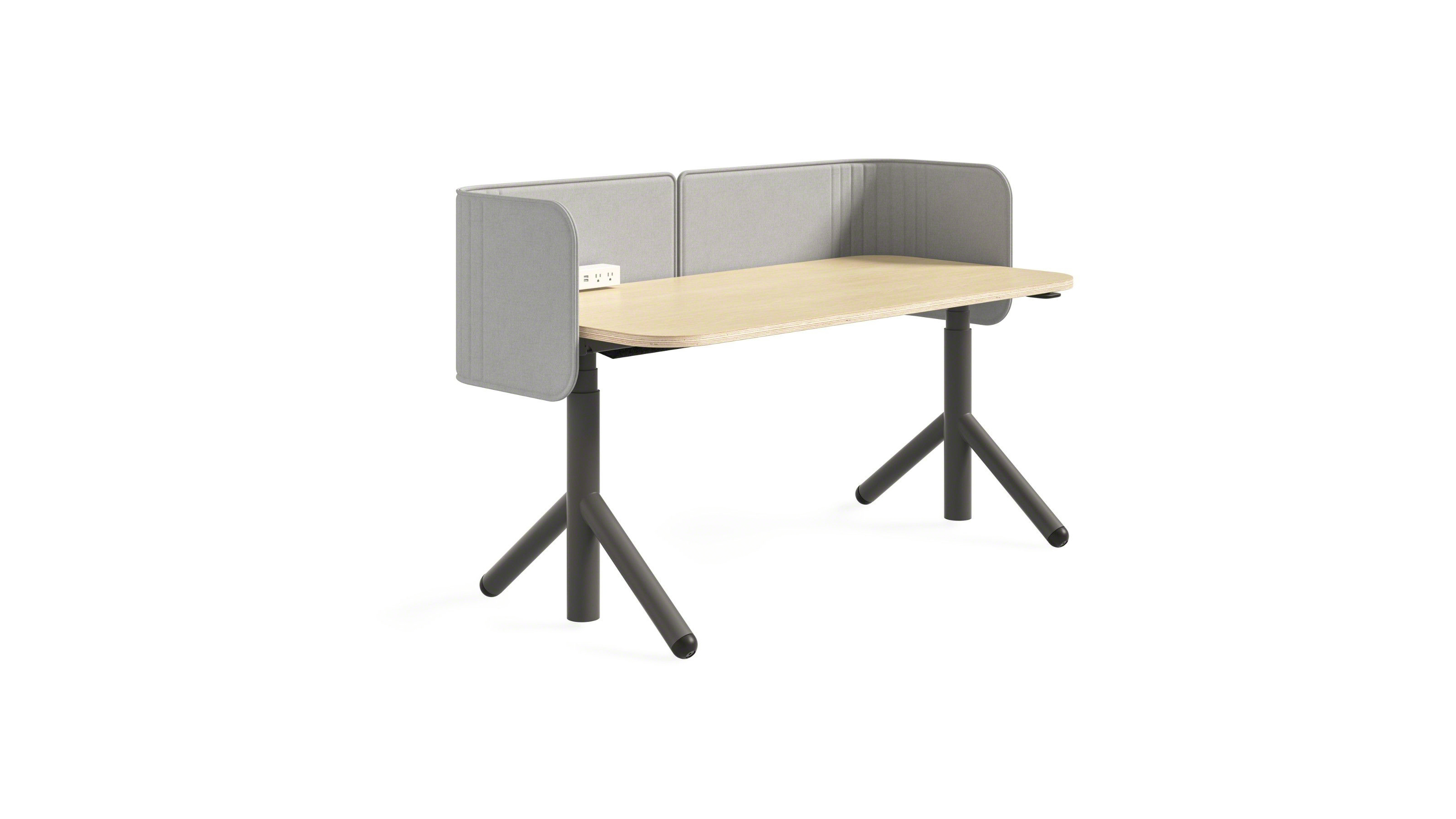 Steelcase Flex Height Adjustable Desk with a gray screen on white background.